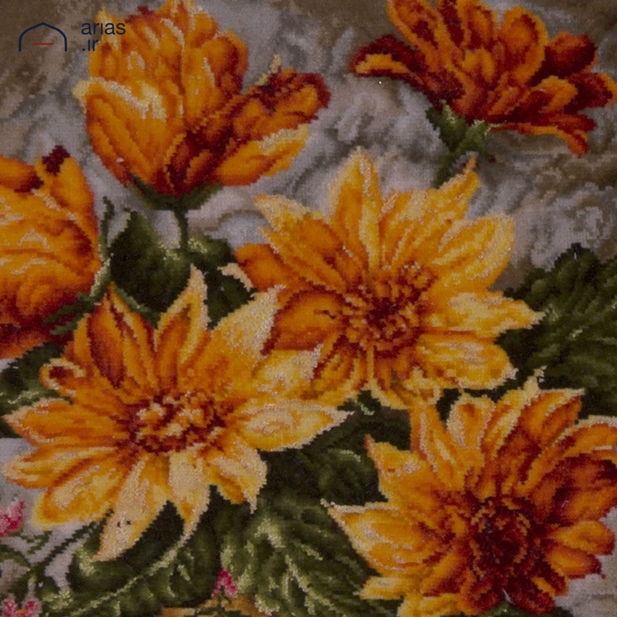 تابلو فرش دستباف گل نارنجی کد C233
