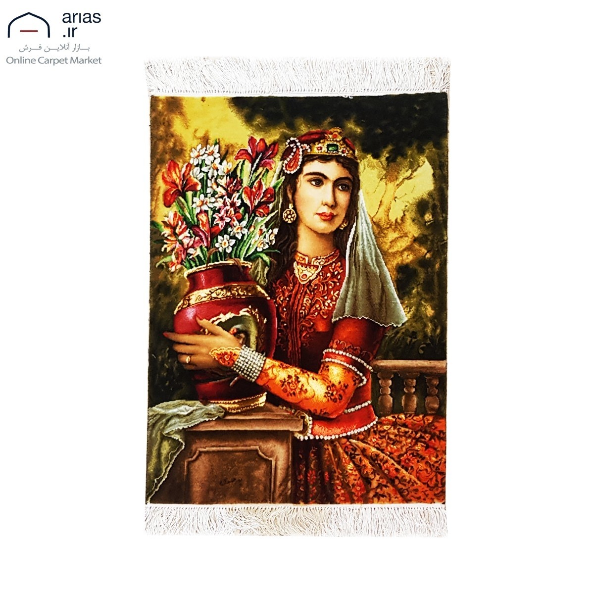 تابلو فرش دستباف چله ابریشم چهره طرح دختر ایرانی کد T02268