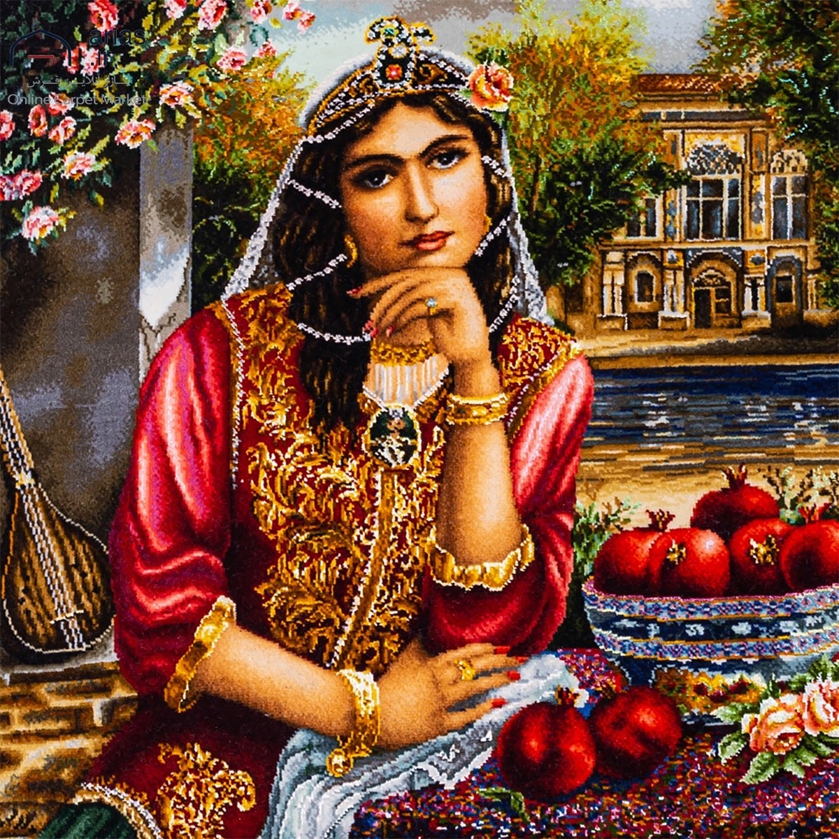 تابلو فرش دستباف چهره طرح دختر قاجار کد T02153