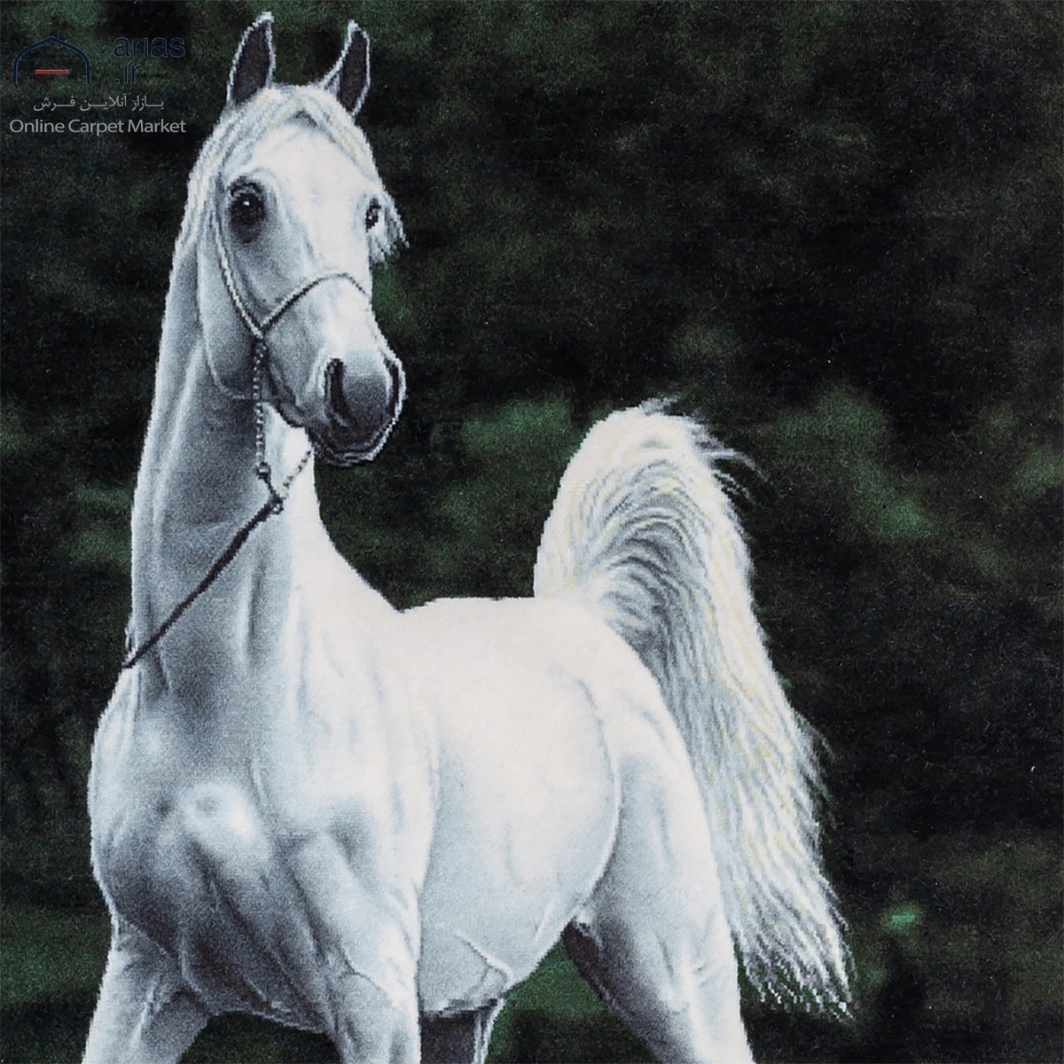تابلو فرش دستباف حیوان طرح اسب سفید کد T02141