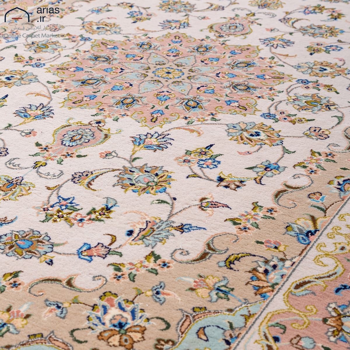فرش دستباف جفت سه متری کرک گل ابریشم بافت کاشان کد G02159