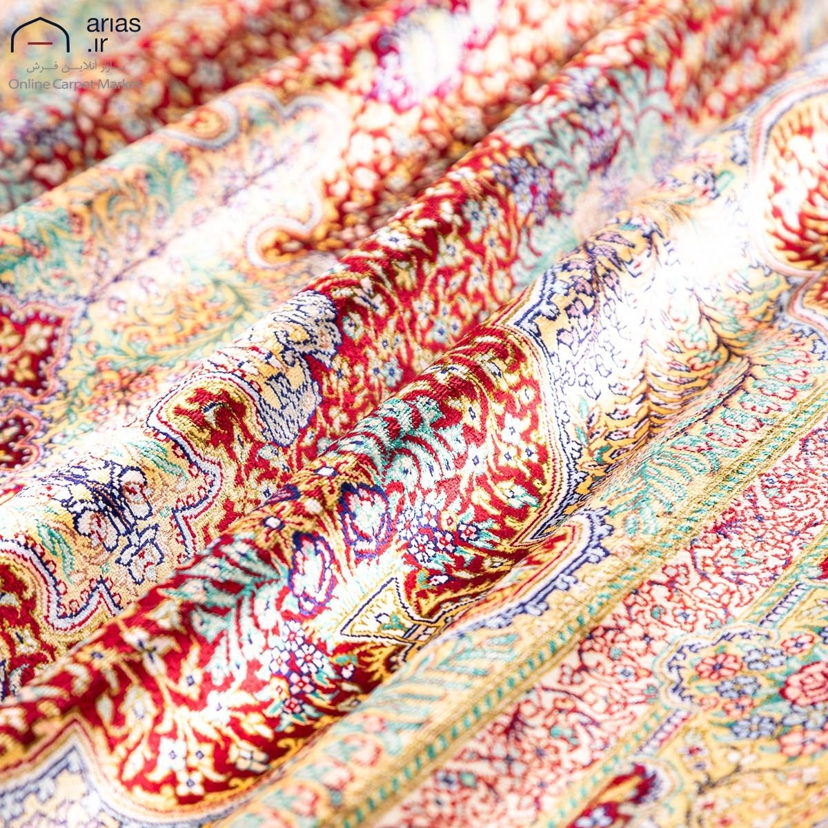 فرش دستباف سه متری تمام ابریشم زمینه لاکی مارک علیپور کد D02161G