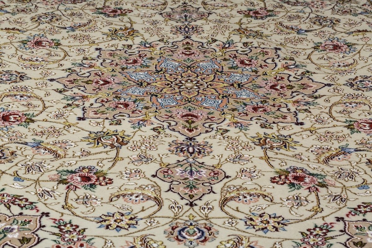 فرش دستباف پرده ای اصفهان نقشه لچک ترنج زمینه کرم کد ‌‌‌B267