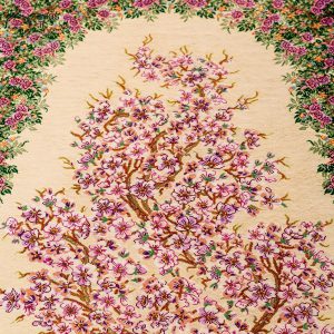 فرش دستباف 60 در 90 ابریشم نقشه شکوفه گیلاس مهپور کد D02149G
