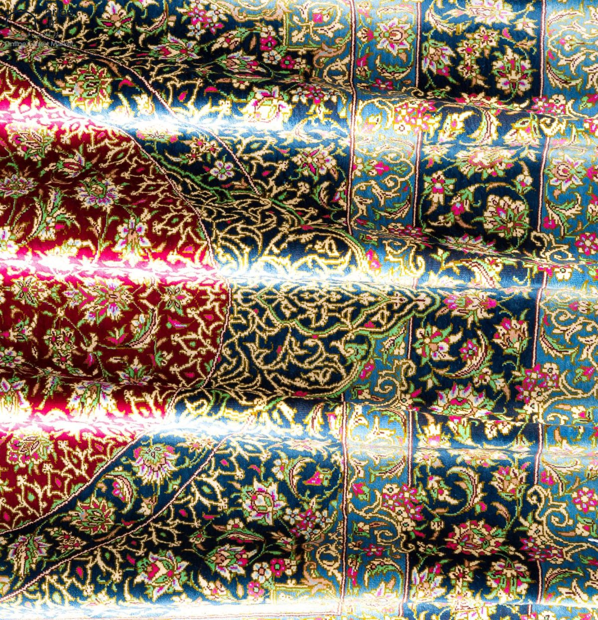 فرش دستباف ذرع و نیم ابریشم طرح لچک ترنج فلاح قم کد D02236G