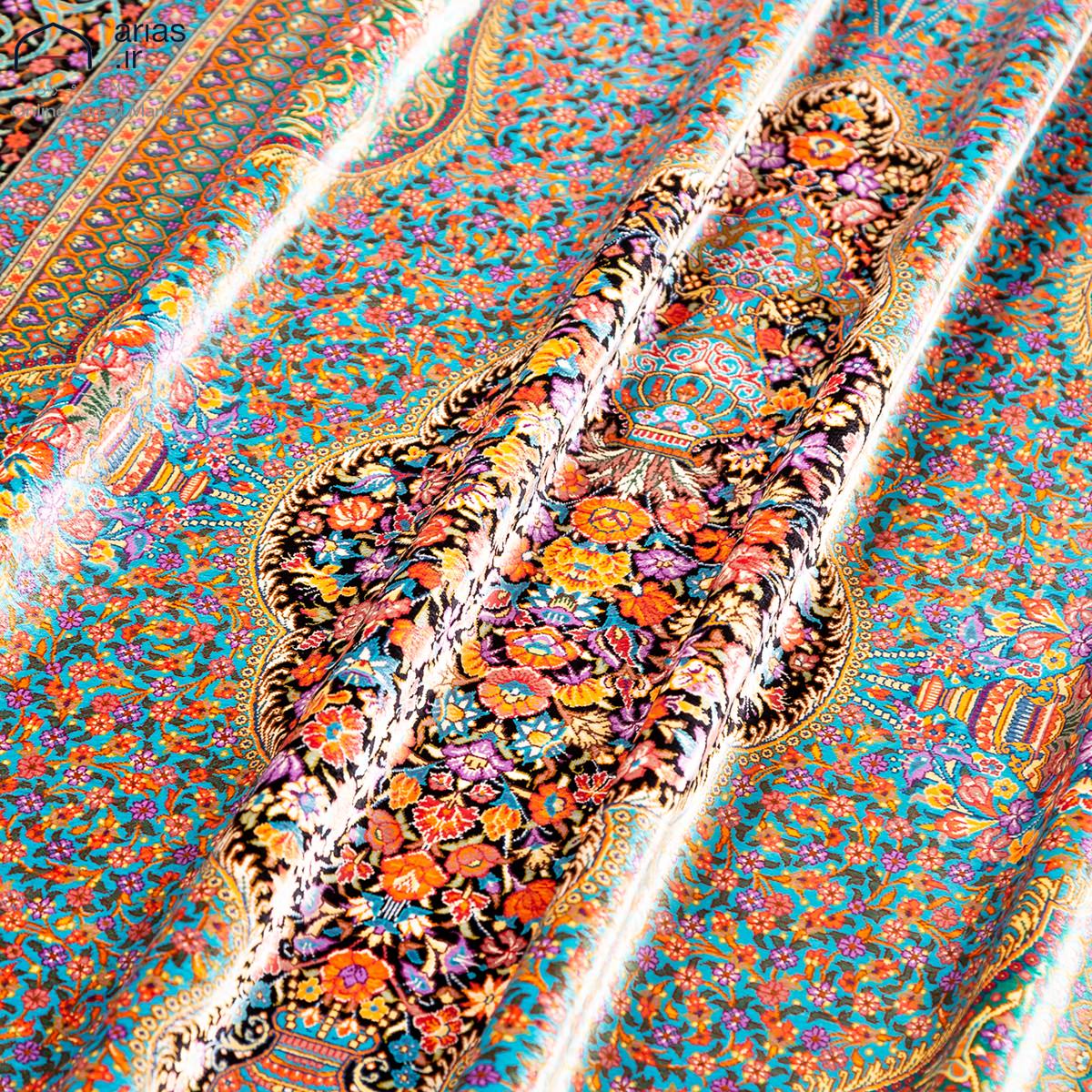 فرش دستباف سه متری تمام ابریشم طرح ترنج نامتقارن مارک عربلو کد D02313G