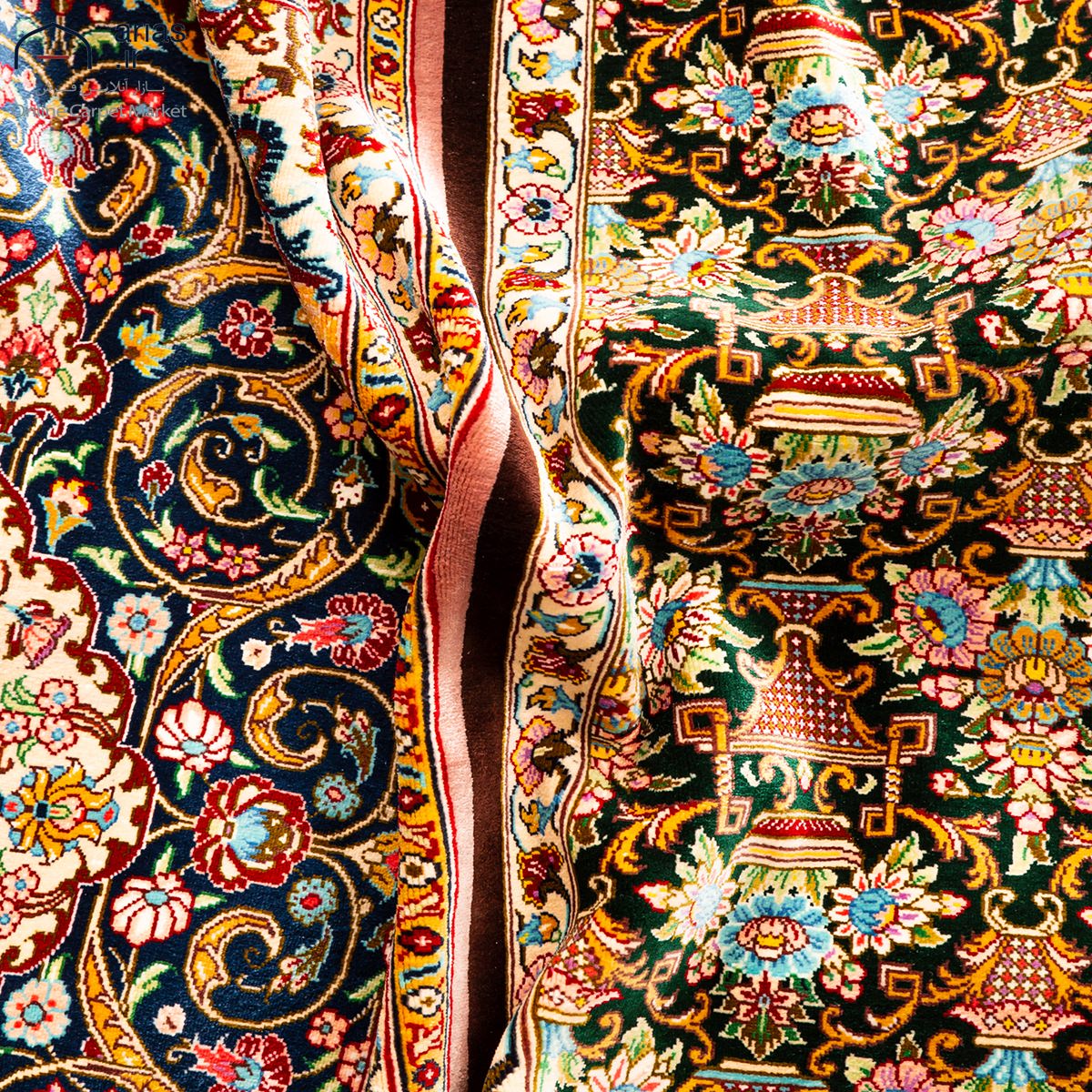 فرش دستباف سه متری تمام ابریشم نقشه فرش در فرش مارک اکبرزاده