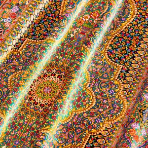 فرش دستباف سه متری تمام ابریشم نقشه لچک ترنج مارک عربلو