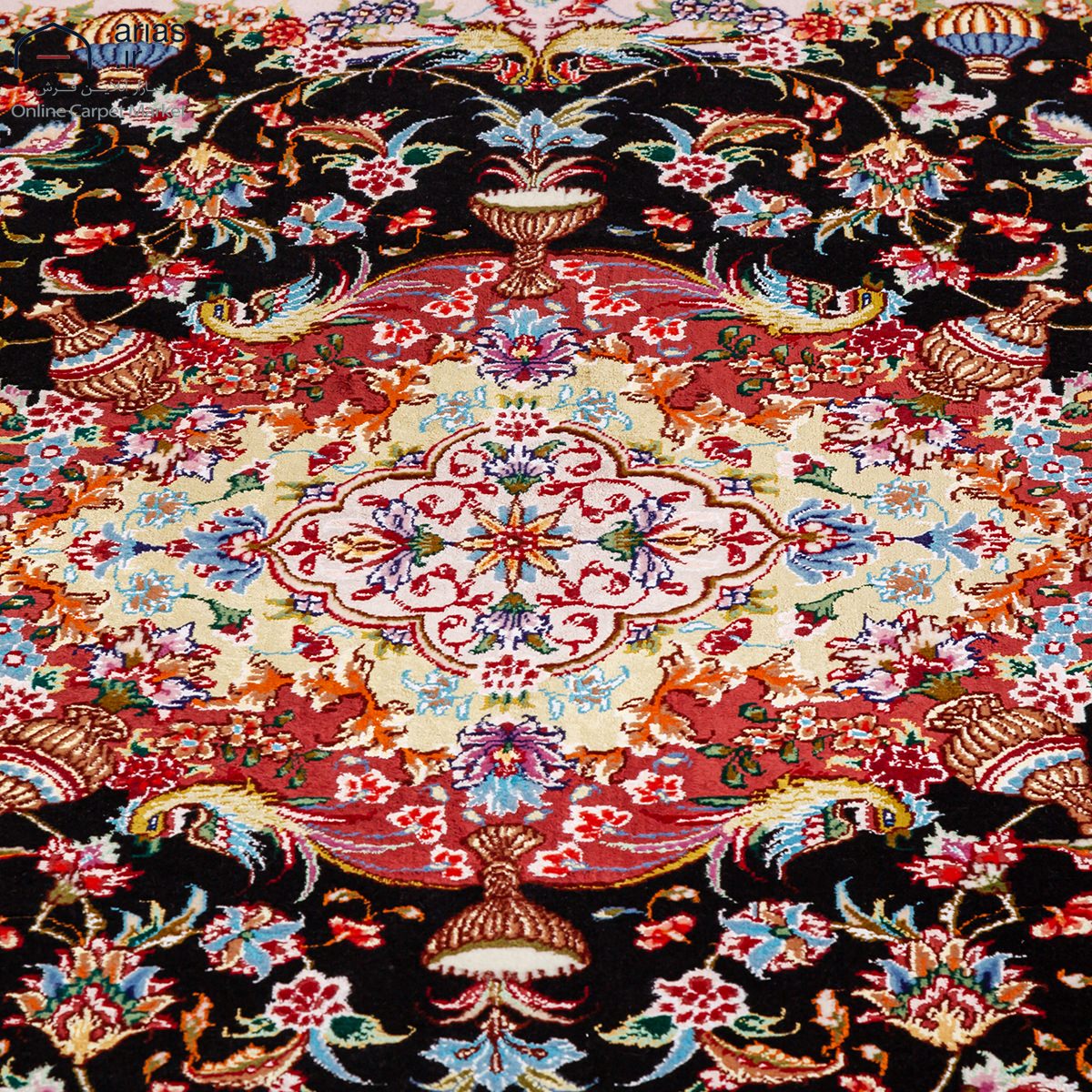 : فرش دستباف سه متری نقشه نشاط چله و گل ابریشم