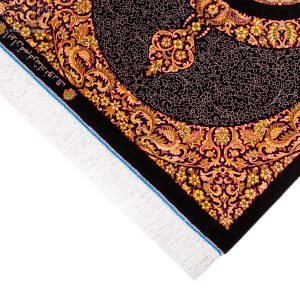فرش دستباف ۶۰ در ۹۰ تمام ابریشم طرح لچک ترنج مارک نوری