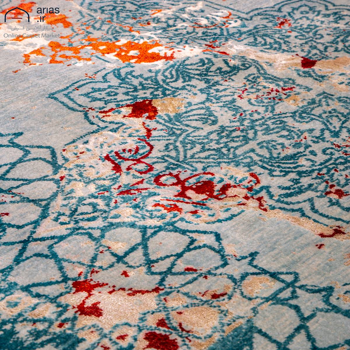 فرش مدرن دستباف سه متری گل ابریشم