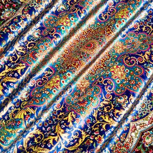 فرش دستباف ذرع و نیم تمام ابریشم طرح لچک ترنج مارک محمدی