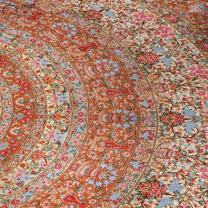 فرش دستباف دایره ای تمام ابریشم طرح لچک ترنج رضایی کد D02515G