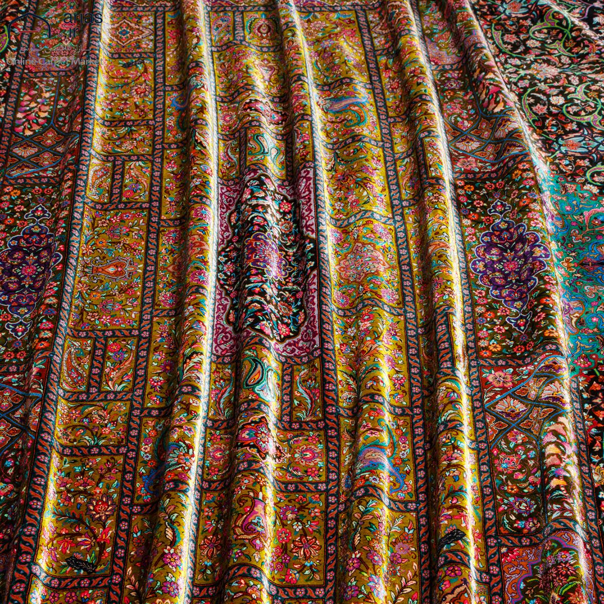 فرش دستباف شش متری تمام ابریشم طرح قابی کیمیا کد D02517G