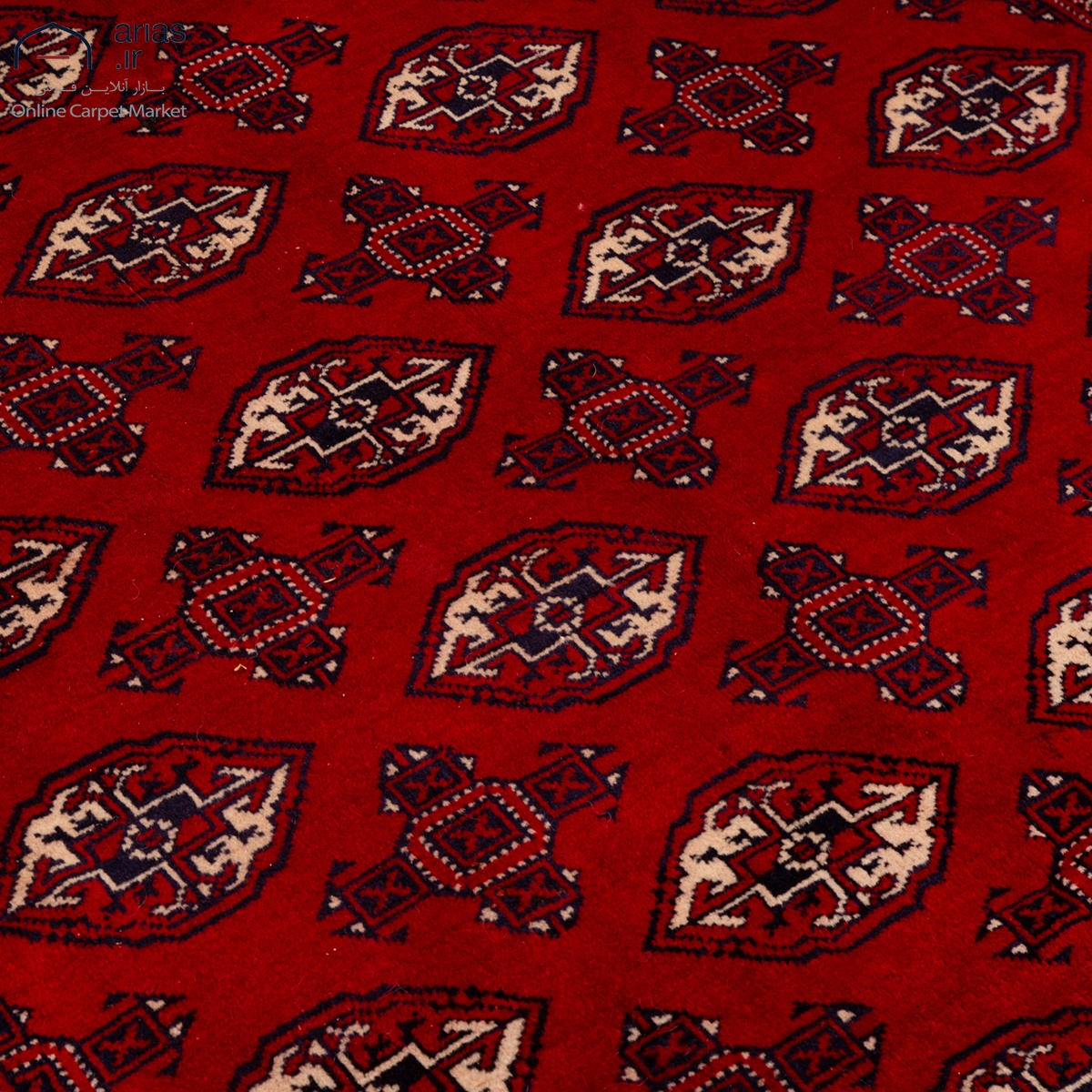 فرش دستباف شش متری کارکرده گل ابریشم زمینه لاکی بافت ترکمن کد G02193