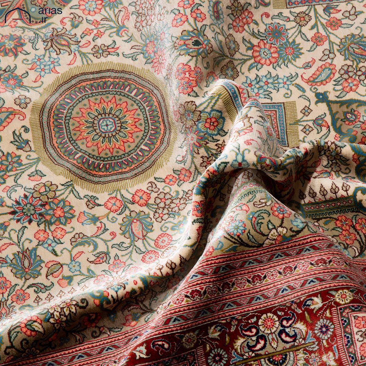 فرش دستباف شش متری تمام ابریشم طرح لچک ترنج عربلو کد D02543G