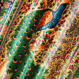 فرش دستباف ذرع چارک تمام ابریشم طرح طاووس مارک سامانلو کد D02556G