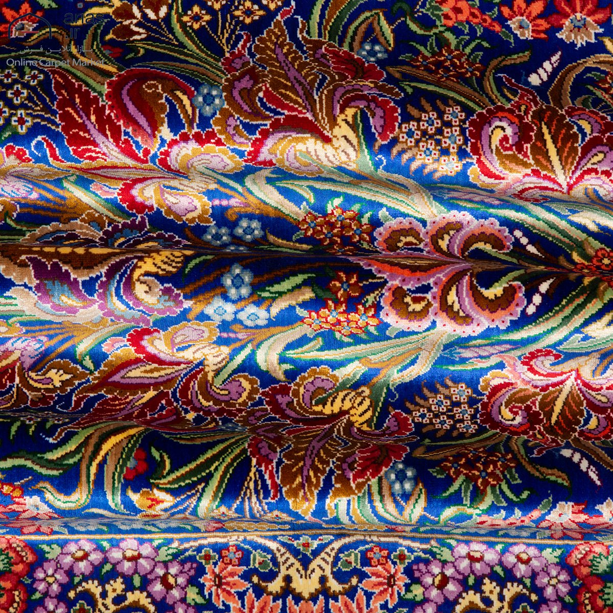 فرش دستباف ۶۰ در ۹۰ تمام ابریشم طرح گلدانی عربلو کد D02557G