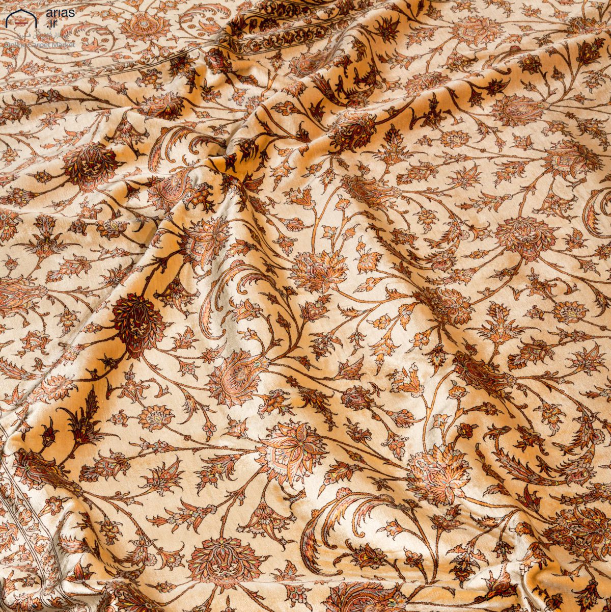 فرش دستباف ۹ متری تمام ابریشم طرح افشان فرقانی قم کد D02665G
