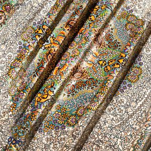 فرش دستباف سه متری تمام ابریشم طرح لچک ترنج احمدی قم D02570G