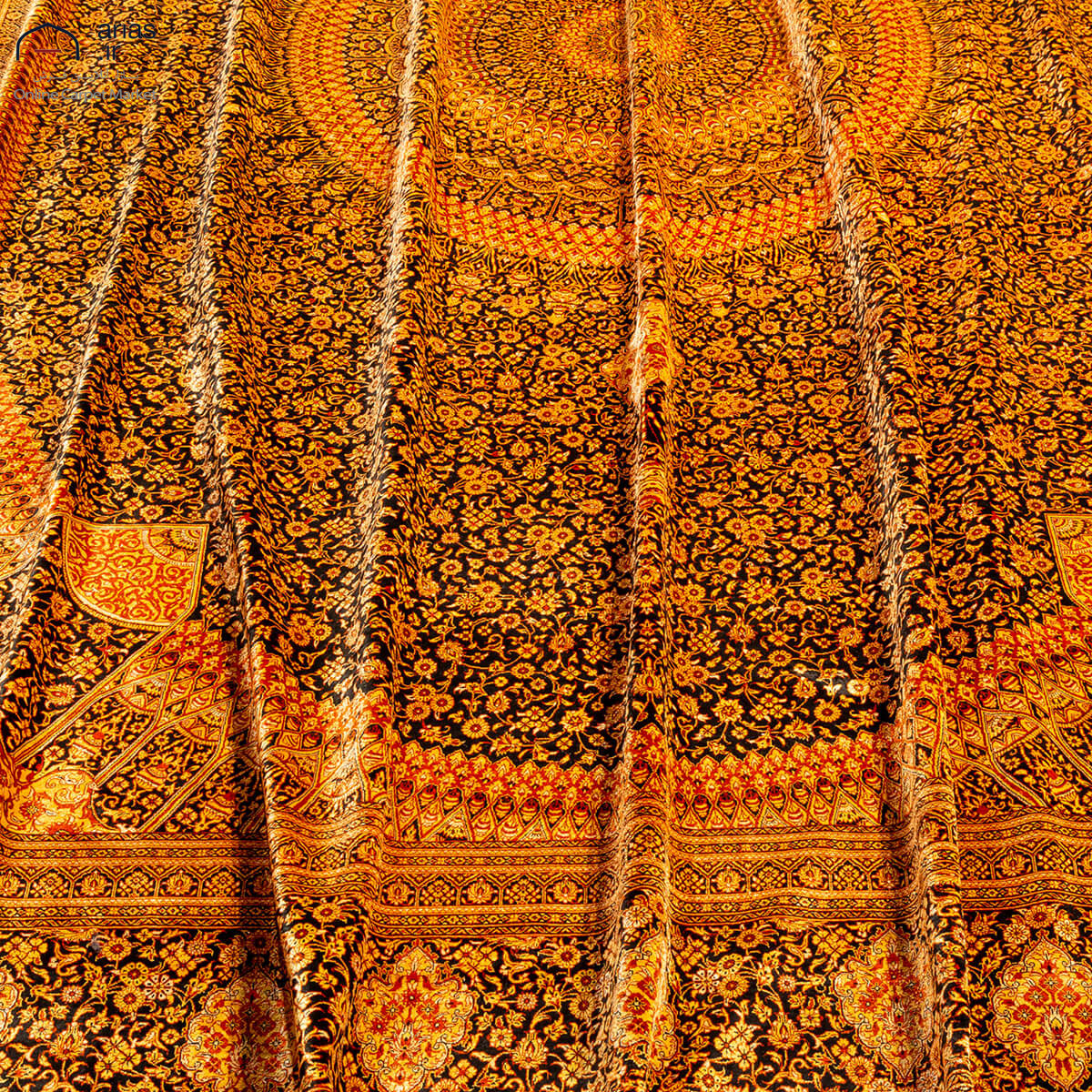 جفت فرش دستباف دوازده متری تمام ابریشم طرح لچک ترج جمشیدی قم کد D02589G