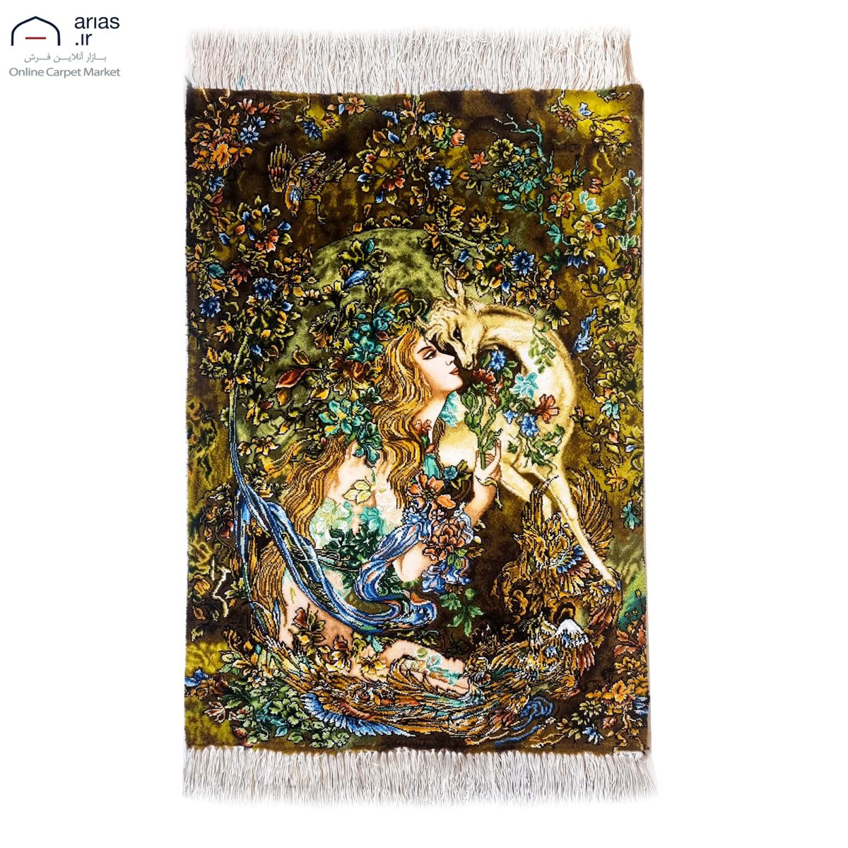 تابلو فرش دستباف چله ابریشم مینیاتور طرح در تمنای محبت بافت تبریز کد T02273