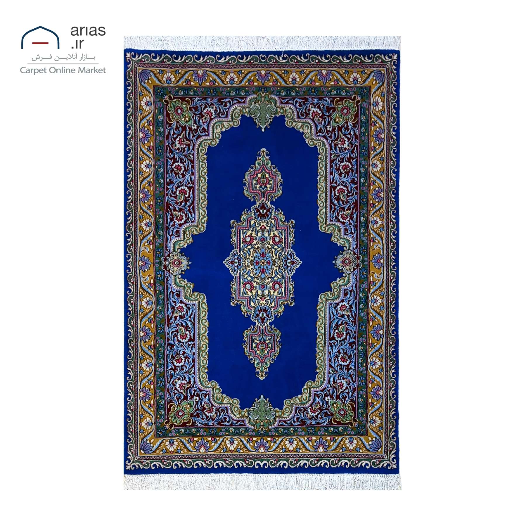 فرش دستباف دو و نیم متری کف ساده زمینه آبی بافت کرمان کد D09147