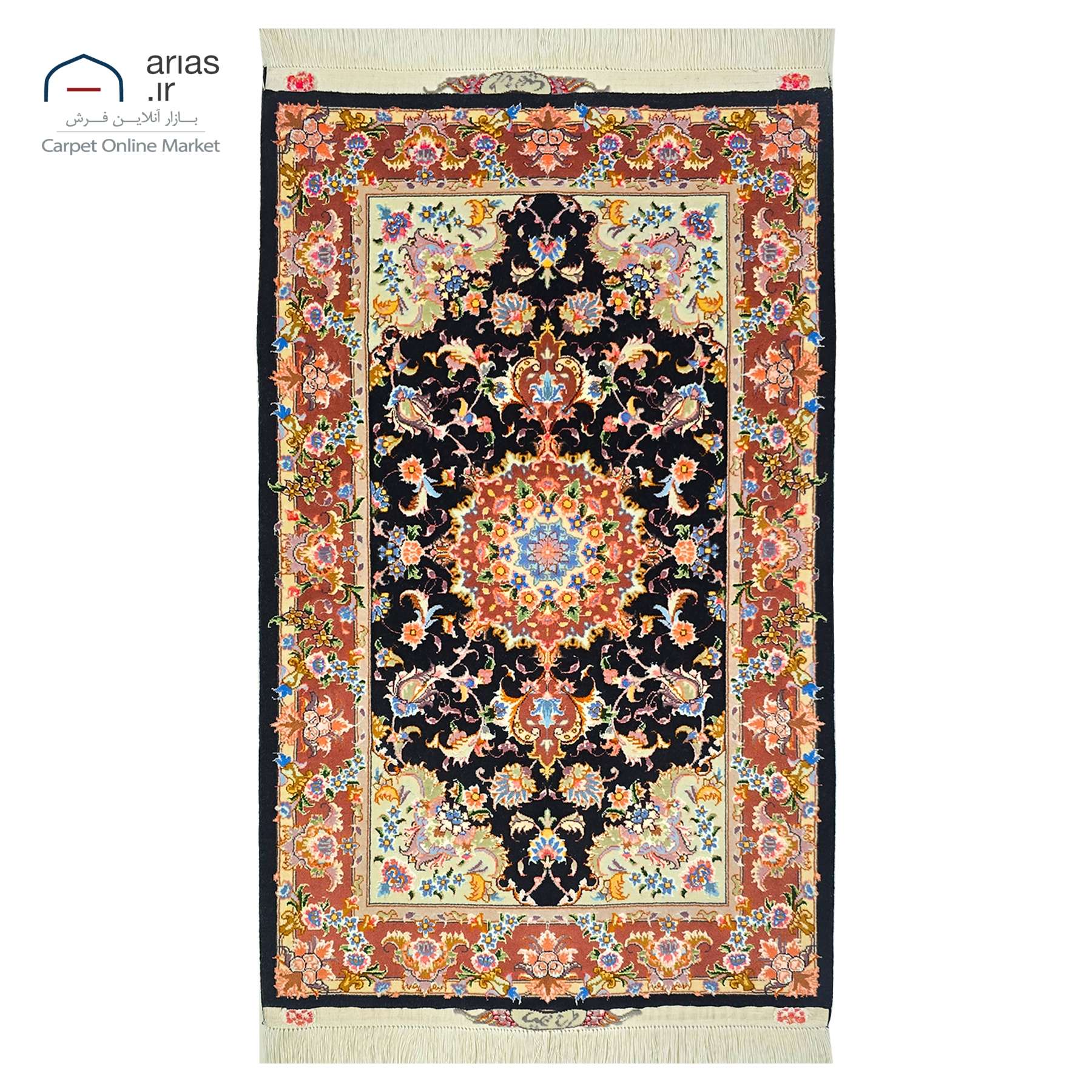 فرش دستباف ذرع چارک نقشه علیا چله نخ گل ابریشم بافت تبریز کد D11123T