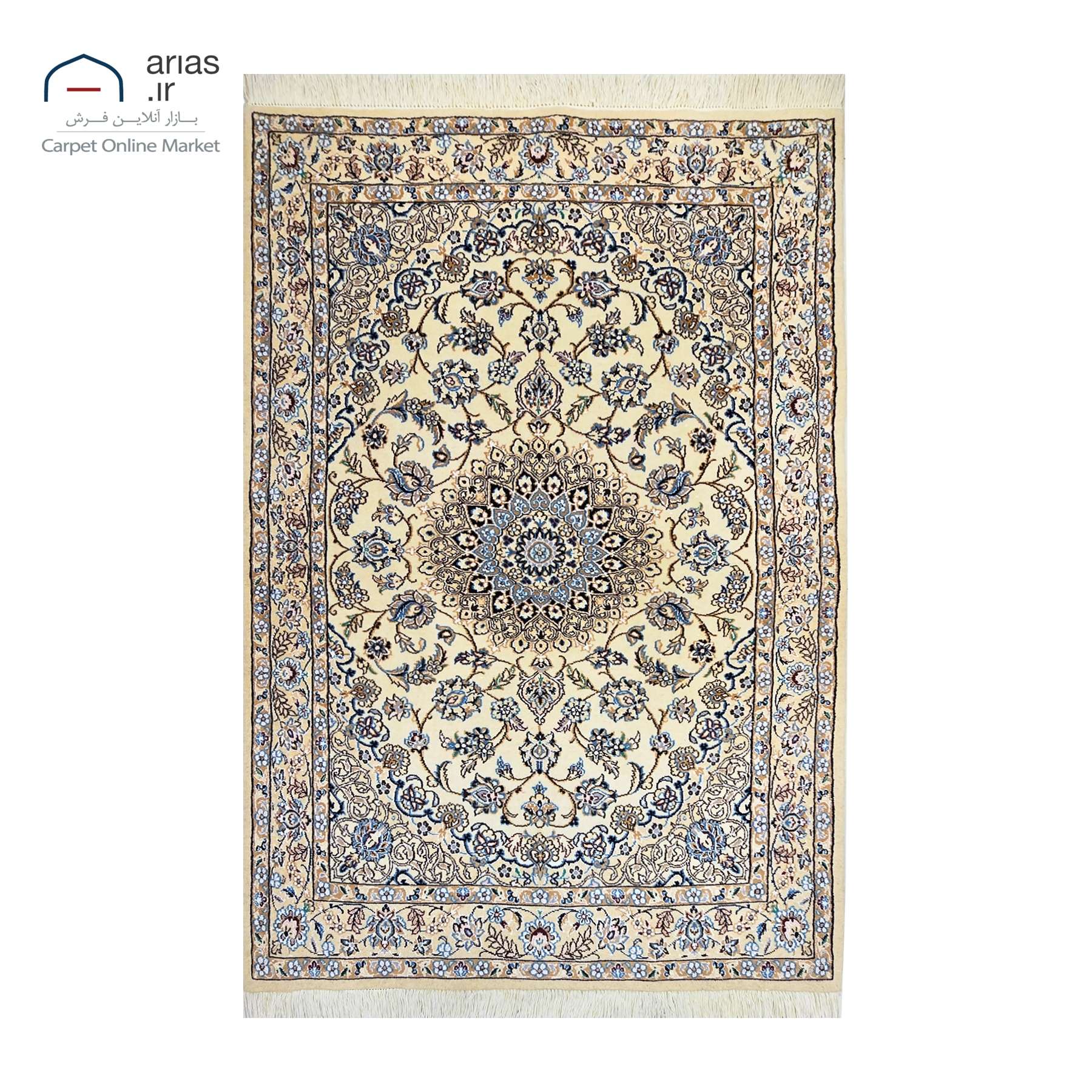 فرش دستباف 6 متری نقشه لچک و ترنج چله نخ گل ابریشم بافت نایین کد D19103N