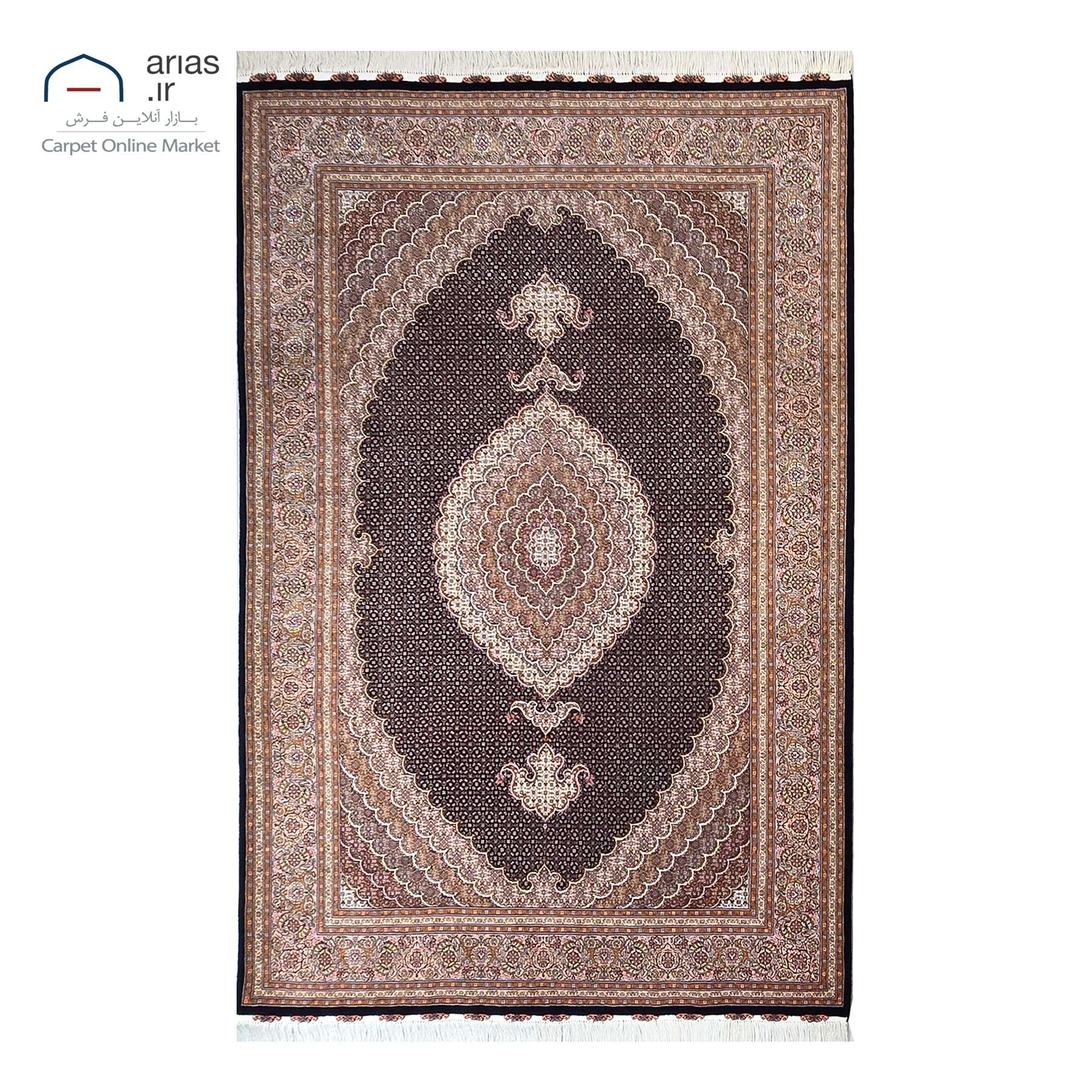 فرش دستباف 6 متری نقشه ماهی چله نخ گل ابریشم بافت تبریز کد D19105T