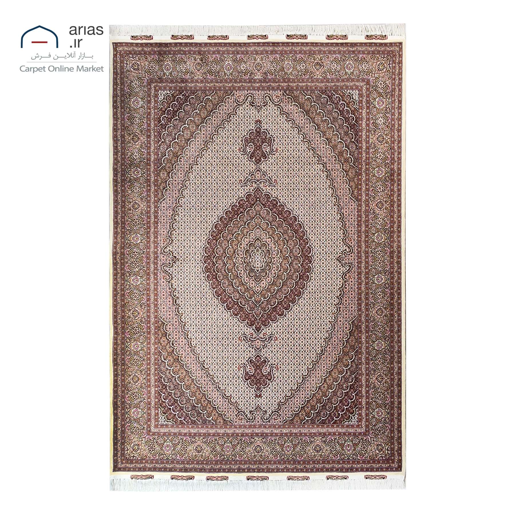 فرش دستباف 6 متری نقشه ماهی چله نخ گل ابریشم بافت تبریز کد D19106T
