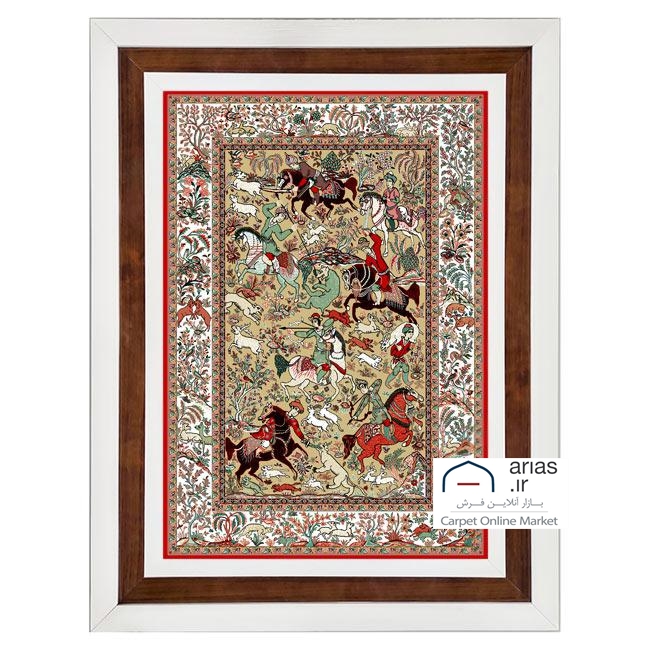 تابلو فرش ماشینی عمودی طرح شکارگاه کد T20114M