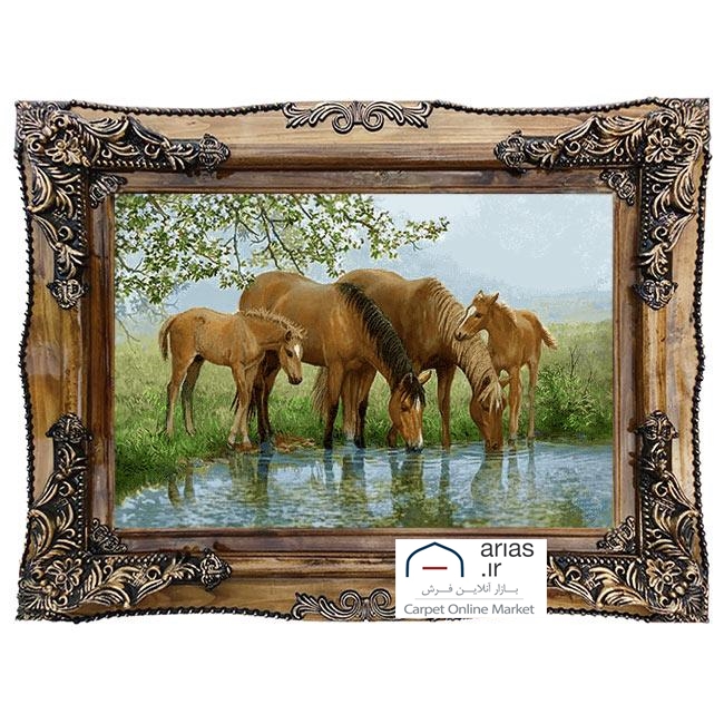 تابلو فرش ماشینی افقی طرح گله اسب کد T20641M